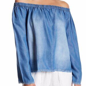 Anthropologie Cloth & Stone Blouse / Top Frayed Off the Shoulder Chambray Sz M